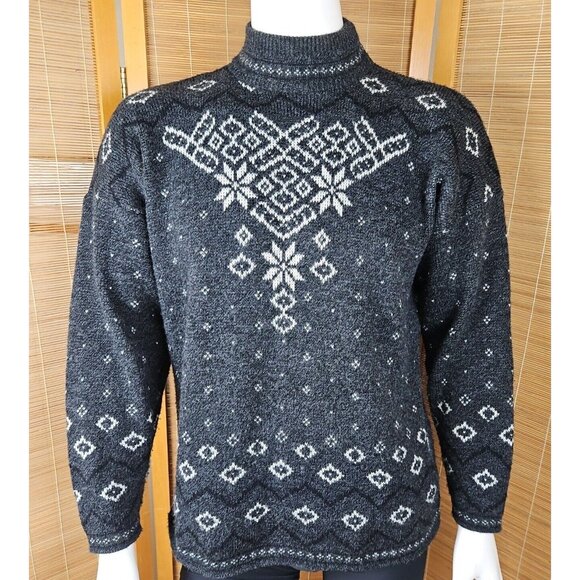 Vtg Ski Sweater Mens Sz M Gray Fair Isle Snowflake Spunky Acrylic Mock Neck USA - Picture 3 of 10